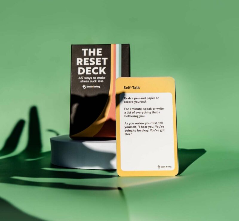 The Bask & Being Reset Desk with a sample card